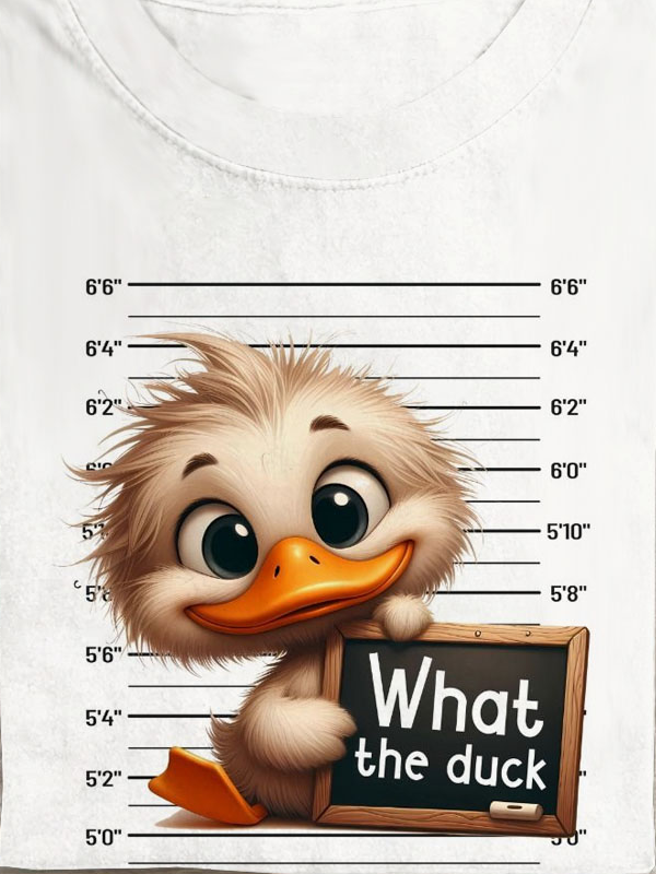 Funny Duck Text Letter Printed Round Neck T-shirt