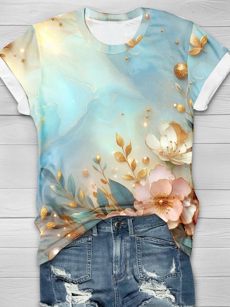 Floral Casual Crew Neck Jersey T-Shirt