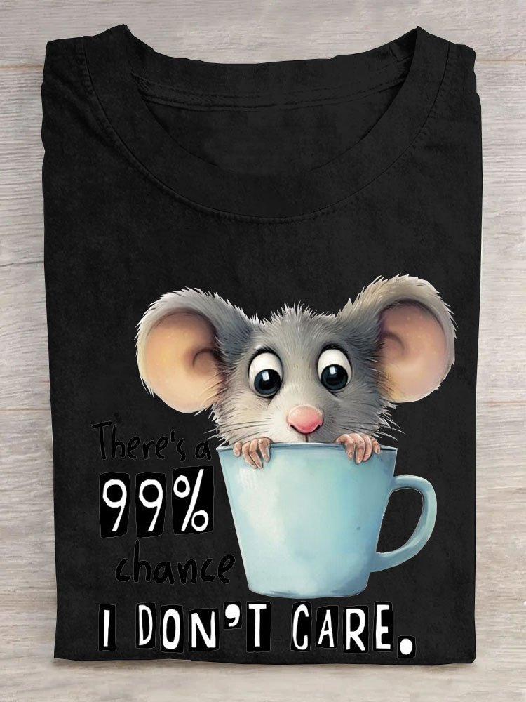 Funny Mouse Text Letter Printed Round Neck T-shirt