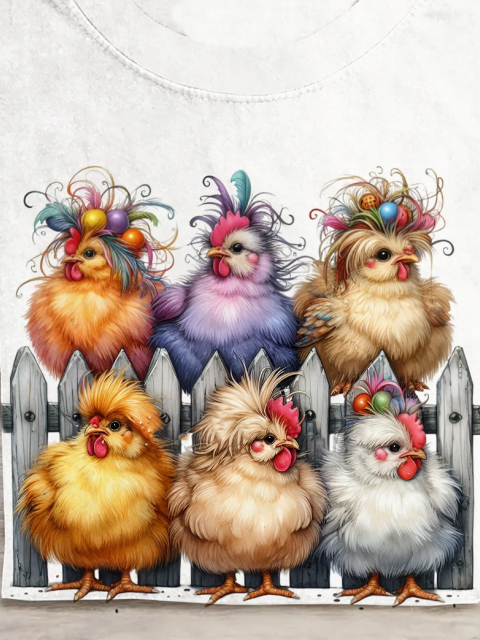 Casual Colorful Chickens Crew Neck Cotton T-Shirt