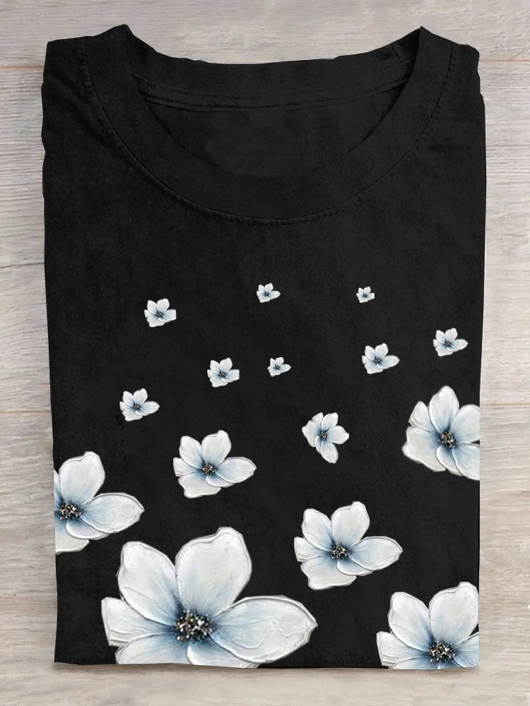 Cotton Floral Loose Casual T-Shirt