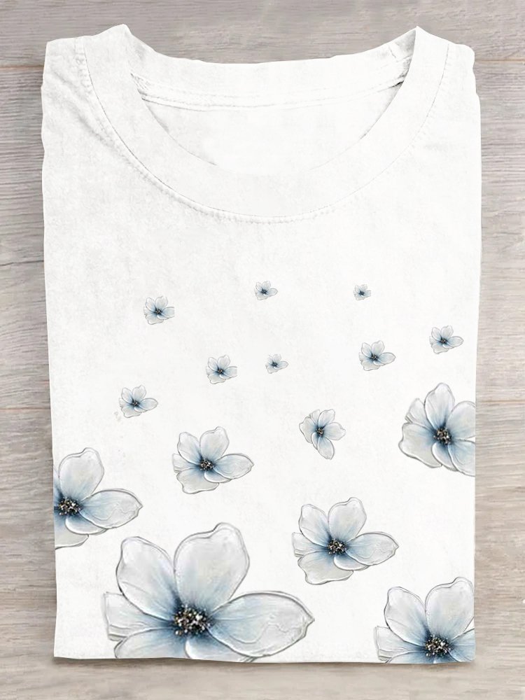 Cotton Floral Loose Casual T-Shirt