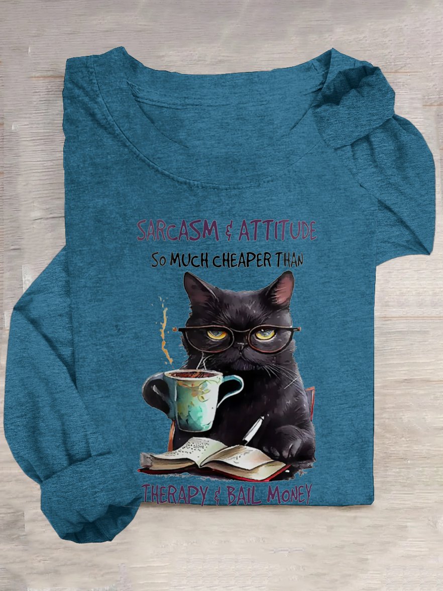 Casual Cotton-Blend Cat Loose T-Shirt