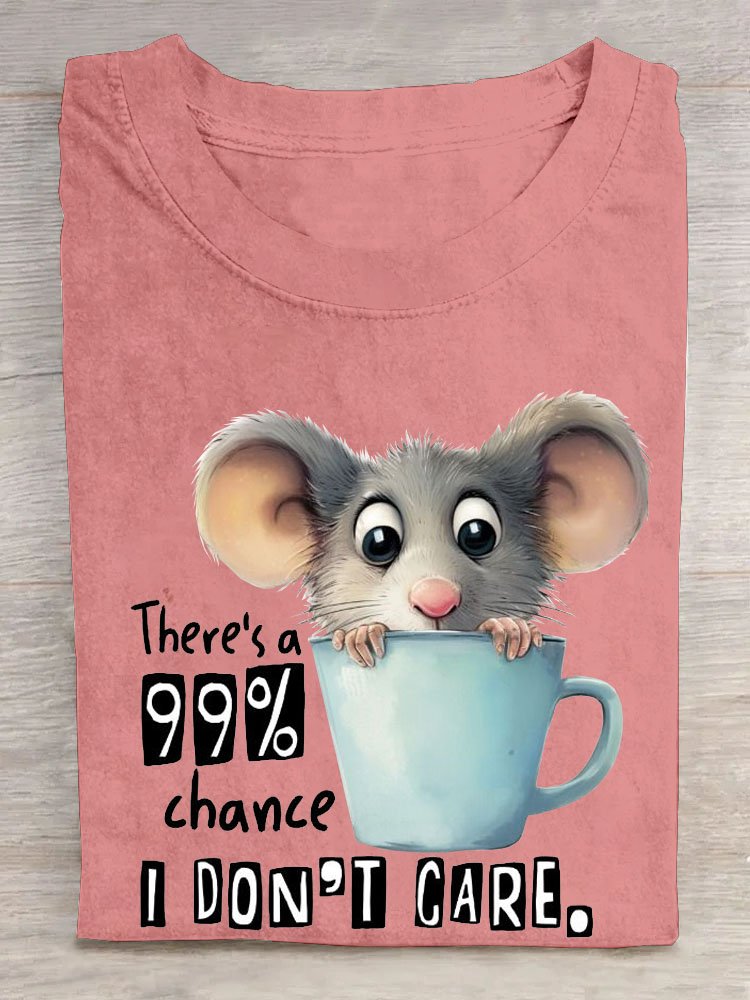 Funny Mouse Text Letter Printed Round Neck T-shirt