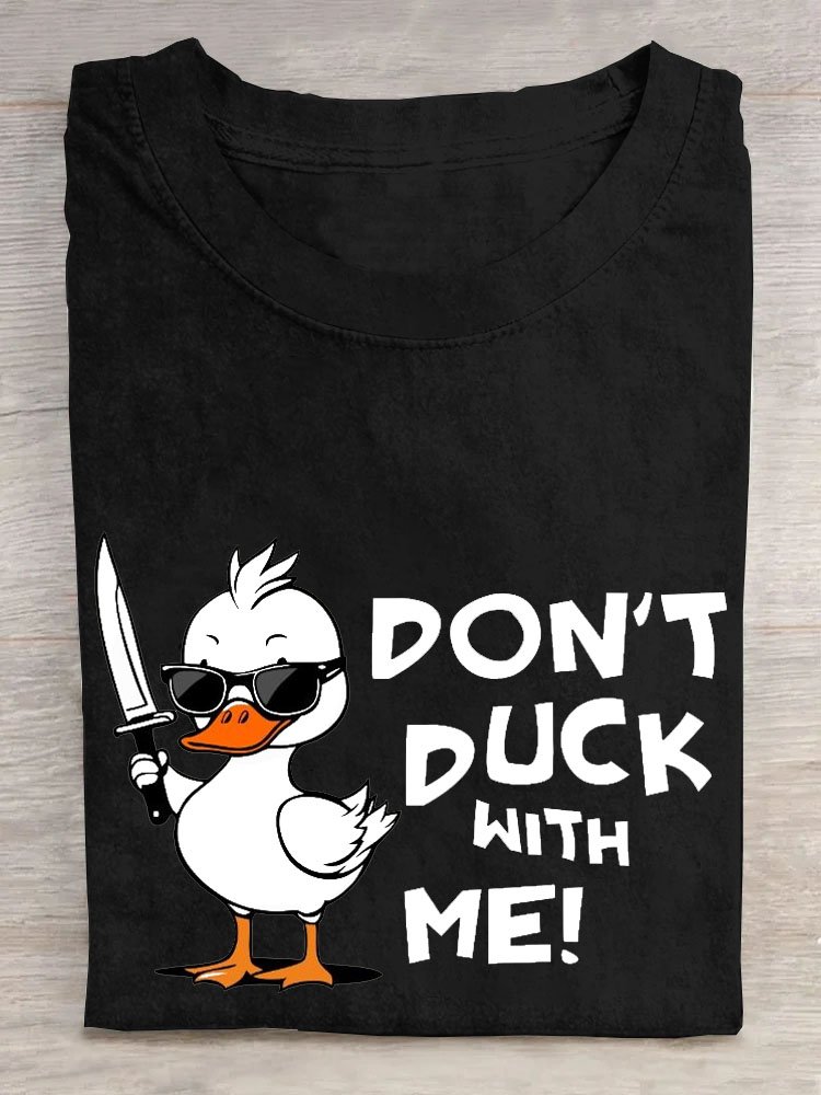 Funny Duck Text Letter Printed Round Neck T-shirt