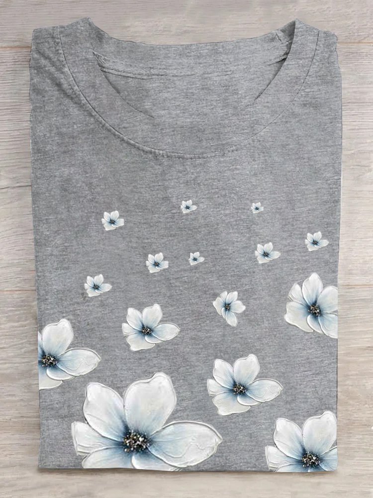 Cotton Floral Loose Casual T-Shirt