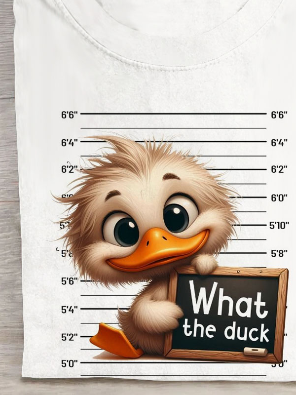 Funny Duck Text Letter Printed Round Neck T-shirt