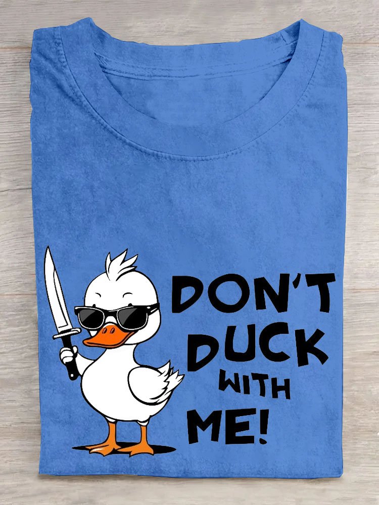 Funny Duck Text Letter Printed Round Neck T-shirt