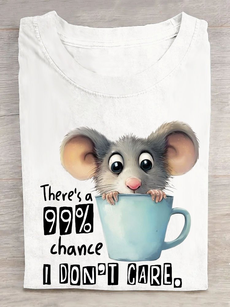 Funny Mouse Text Letter Printed Round Neck T-shirt