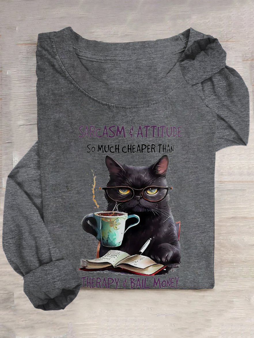 Casual Cotton-Blend Cat Loose T-Shirt