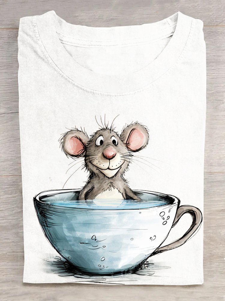 Crew Neck Mouse Loose Casual T-Shirt