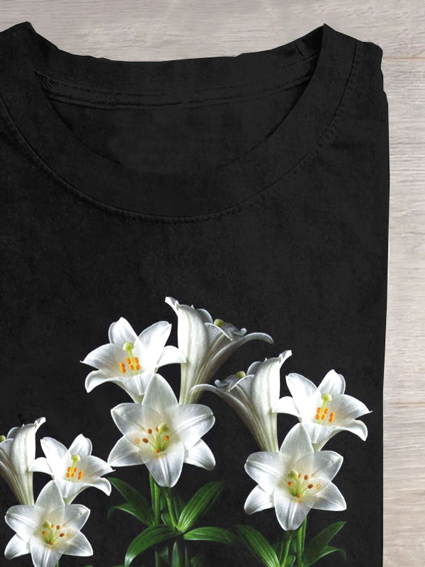 Lily Floral print round neck casual T-shirt