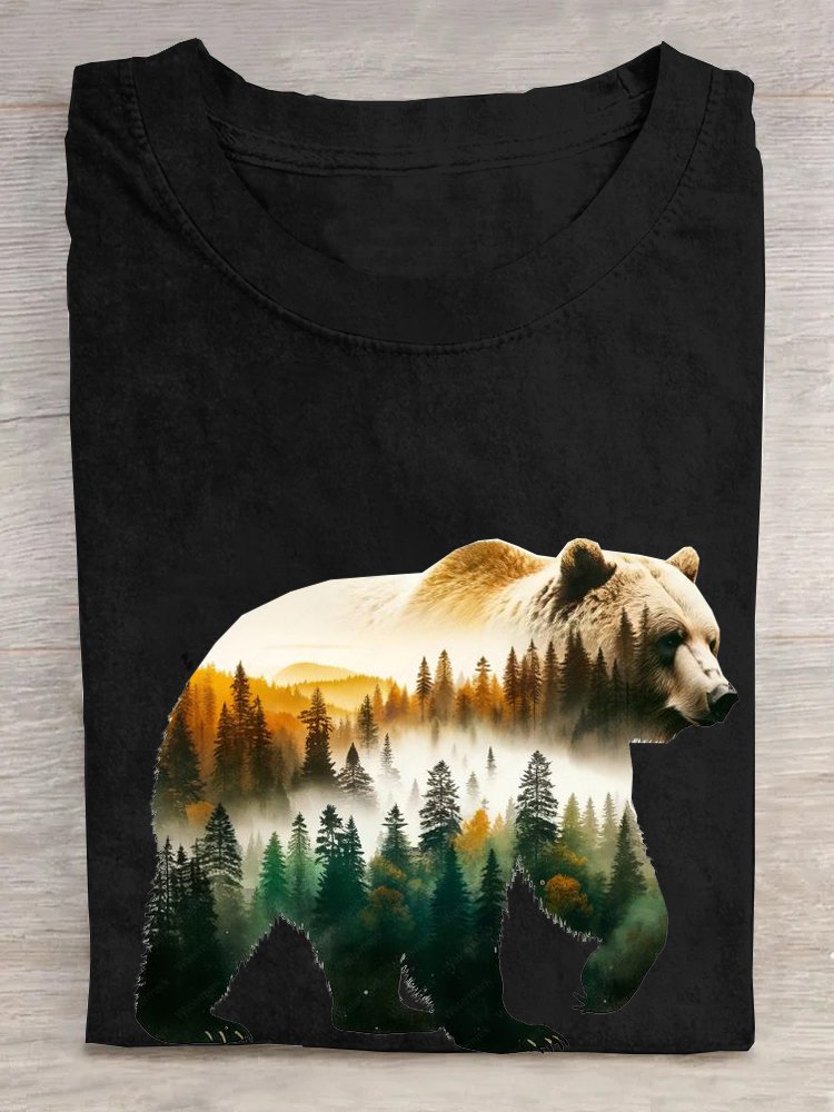 Crew Neck Bear Casual Cotton T-Shirt