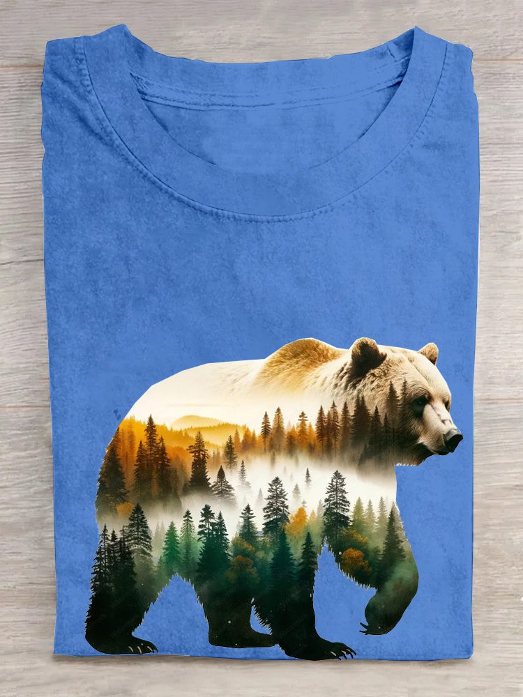 Crew Neck Bear Casual Cotton T-Shirt