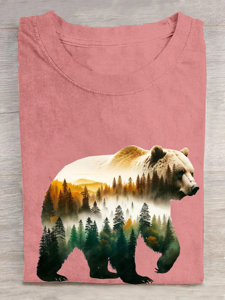 Crew Neck Bear Casual Cotton T-Shirt