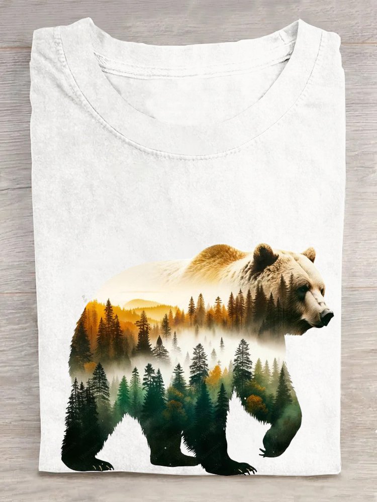 Crew Neck Bear Casual Cotton T-Shirt