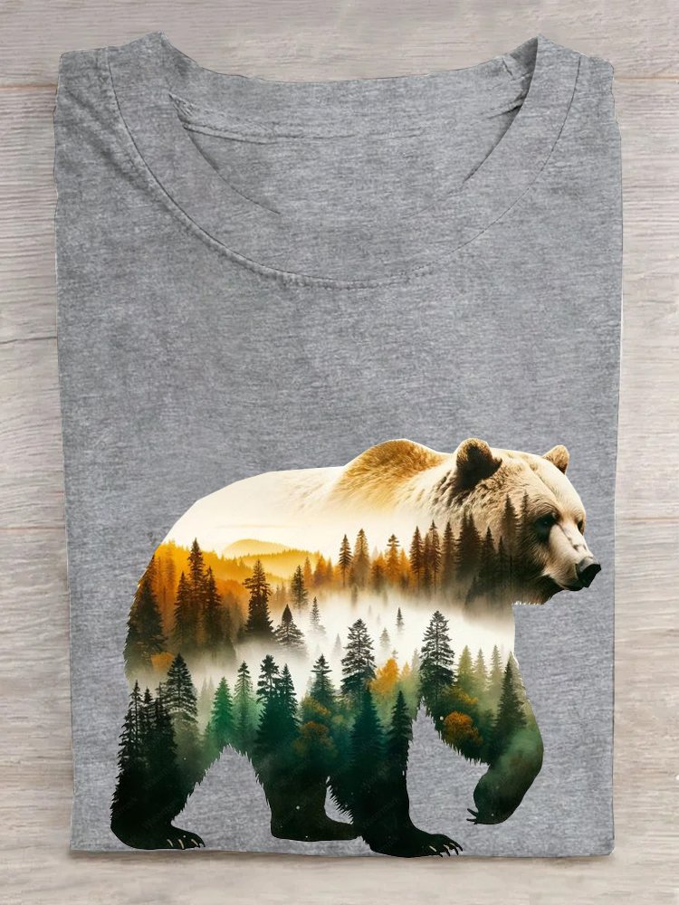 Crew Neck Bear Casual Cotton T-Shirt