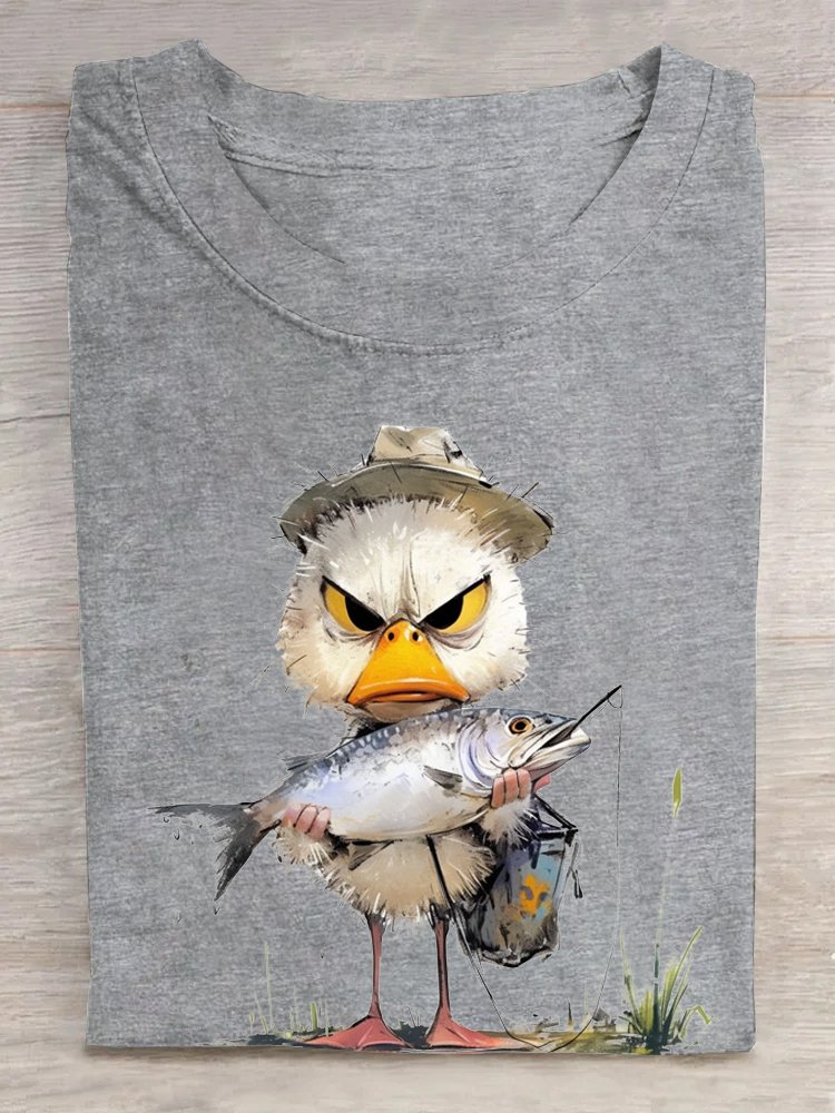 Loose Cotton Casual Duck And Fish T-Shirt