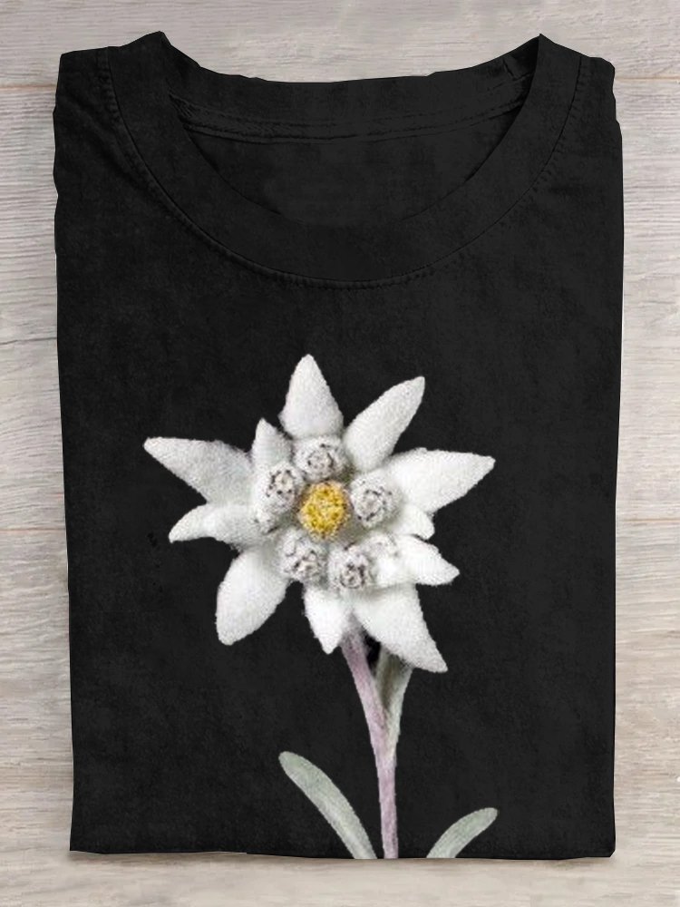 Loose Cotton Floral Casual T-Shirt