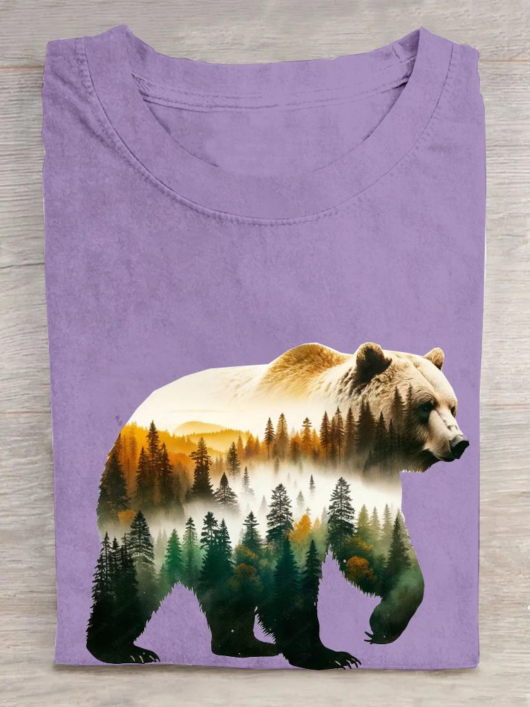 Crew Neck Bear Casual Cotton T-Shirt