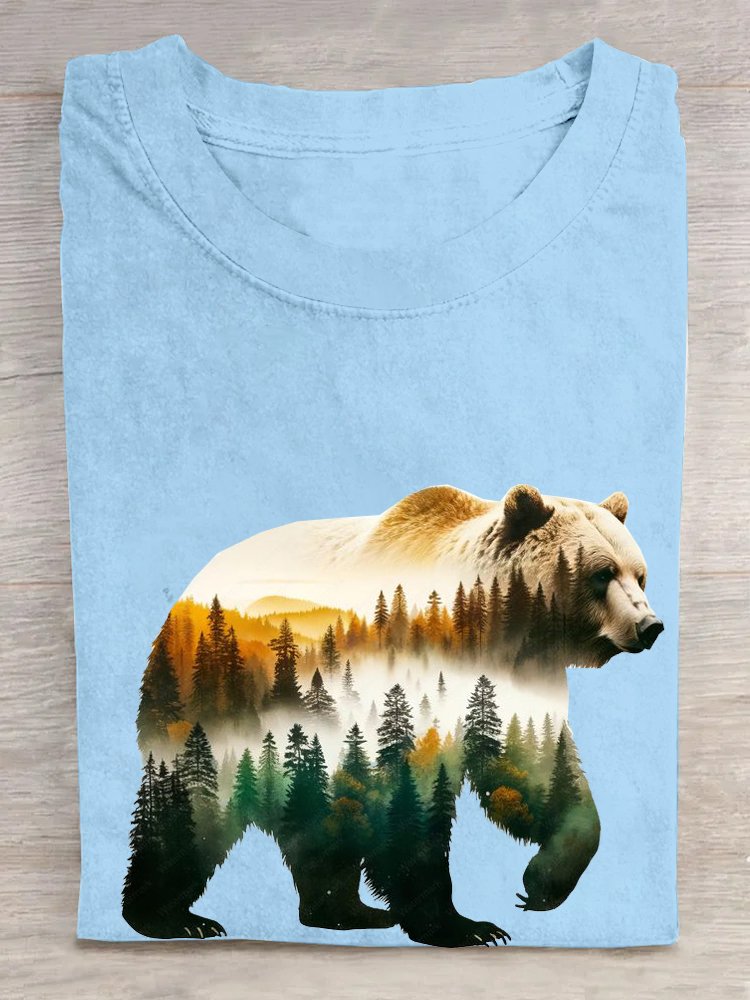 Crew Neck Bear Casual Cotton T-Shirt