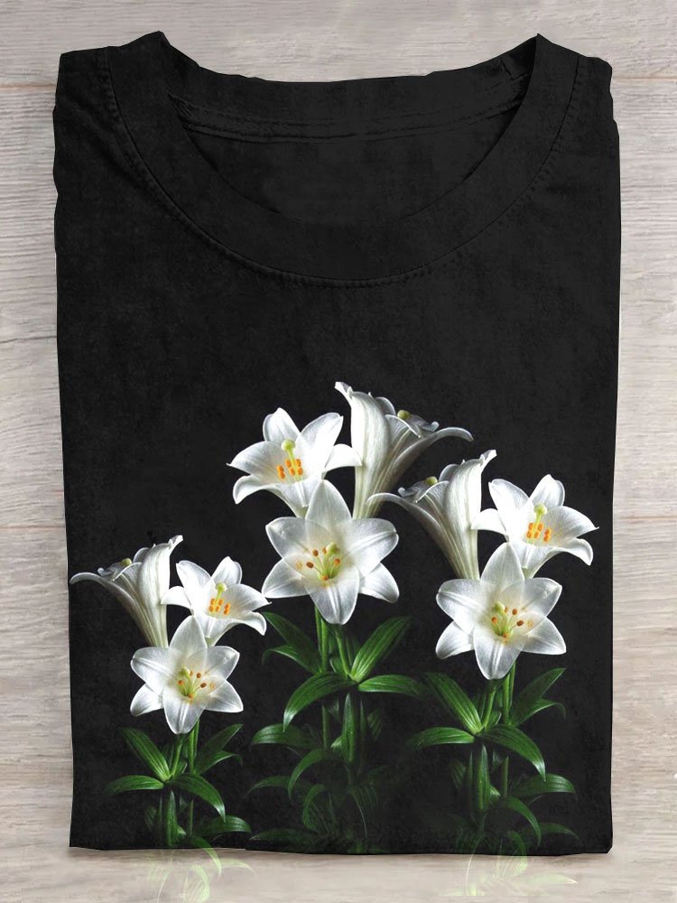 Lily Floral print round neck casual T-shirt