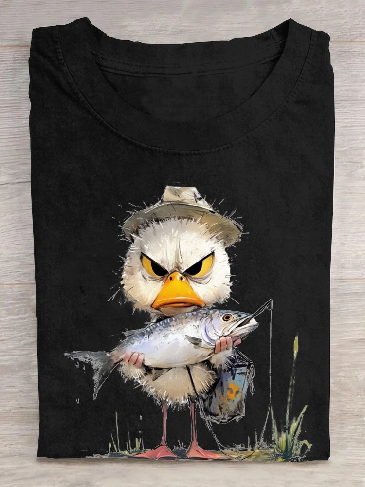 Loose Cotton Casual Duck And Fish T-Shirt