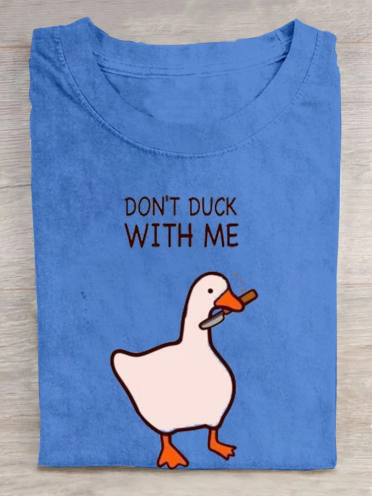 Casual Loose Duck Text Letters Crew Neck T-Shirt