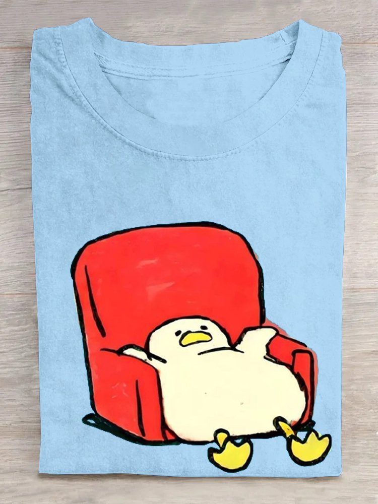 Crew Neck Duck Cotton Loose Casual T-Shirt