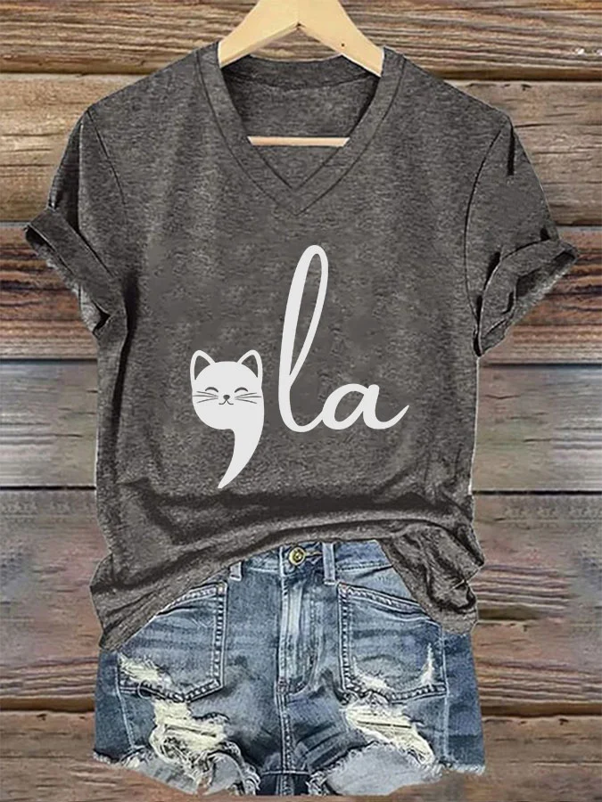 Women's La cat printed T-shirt