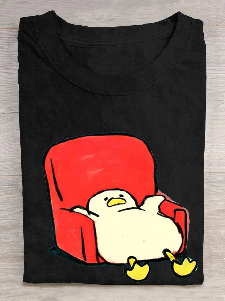 Crew Neck Duck Cotton Loose Casual T-Shirt