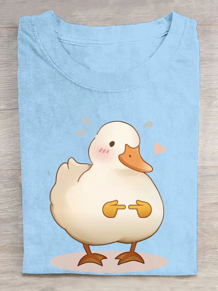 Fun duck print round neck casual short sleeved T-shirt