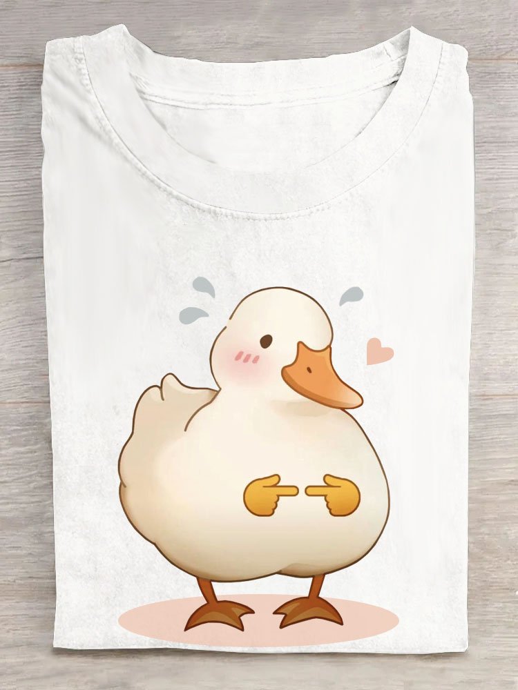 Fun duck print round neck casual short sleeved T-shirt