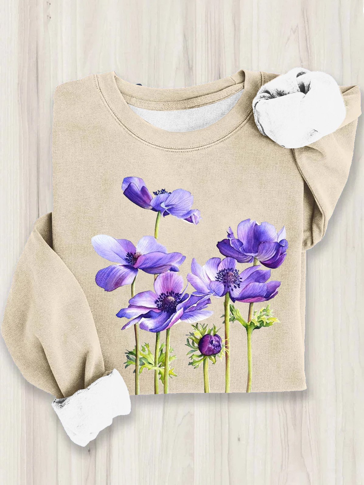 Loose Crew Neck Casual Floral Sweatshirt