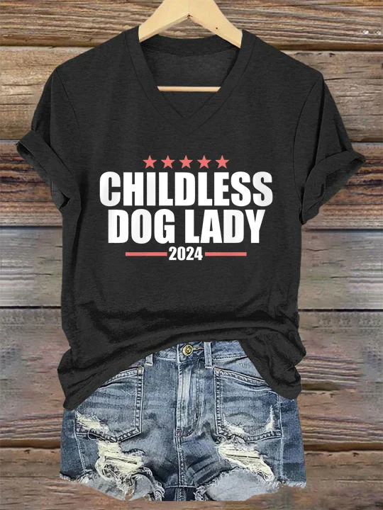 Women's Childless Dog Lady Casual V-Neck Tee