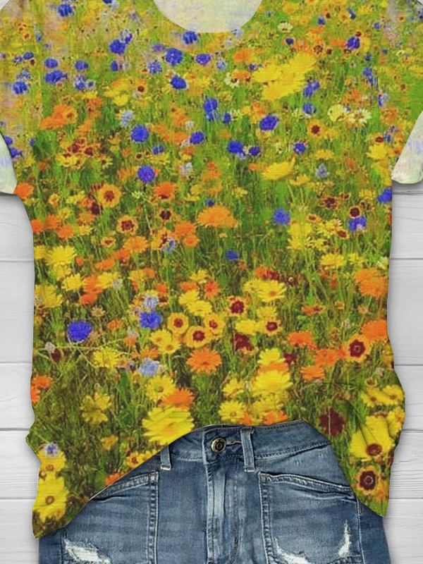 Crew Neck Casual Floral T-Shirt