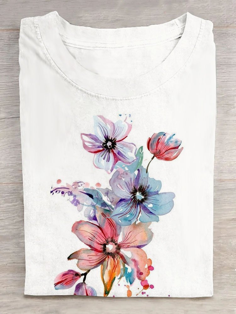 Casual Floral Crew Neck T-Shirt