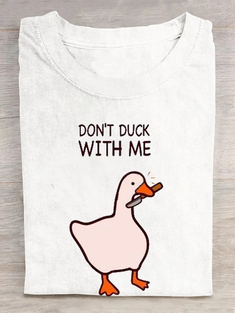 Casual Loose Duck Text Letters Crew Neck T-Shirt