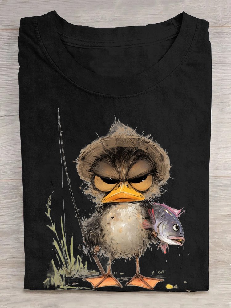 Loose Cotton Casual Duck And Fish T-Shirt