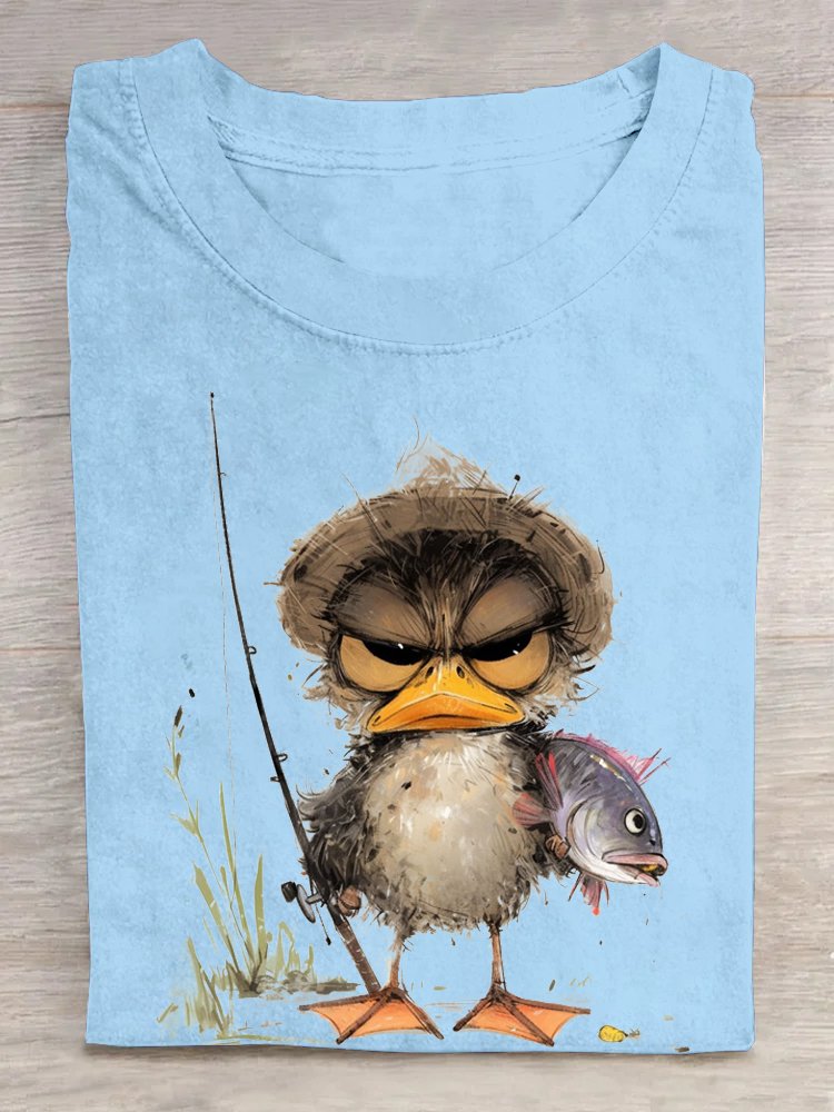 Loose Cotton Casual Duck And Fish T-Shirt