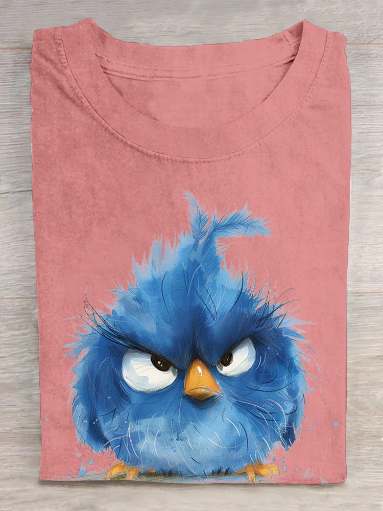 Casual Loose Bird Cotton Crew Neck T-Shirt