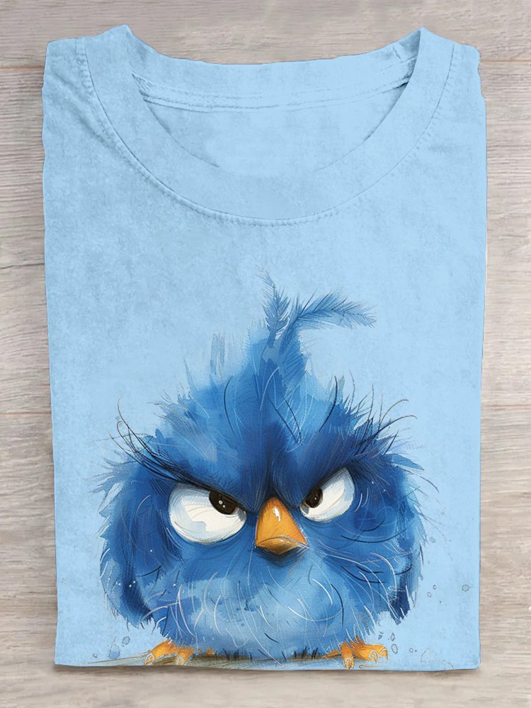 Casual Loose Bird Cotton Crew Neck T-Shirt