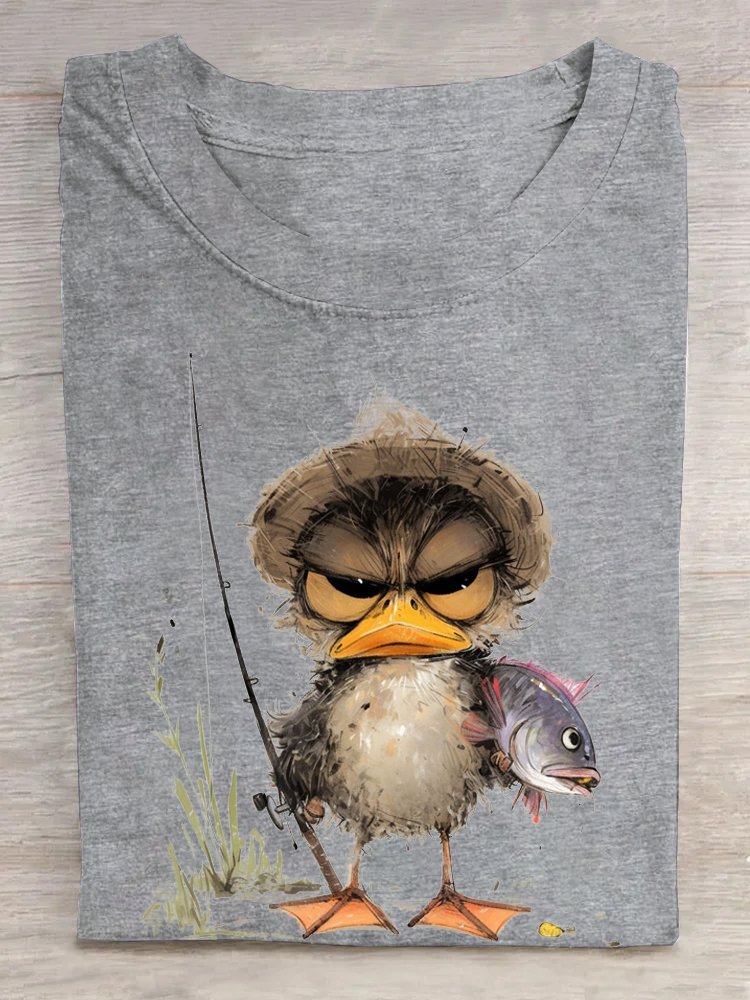 Loose Cotton Casual Duck And Fish T-Shirt