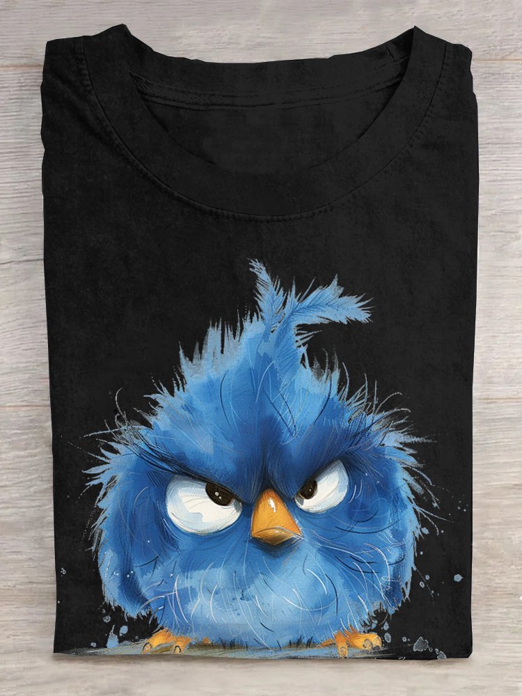 Casual Loose Bird Cotton Crew Neck T-Shirt