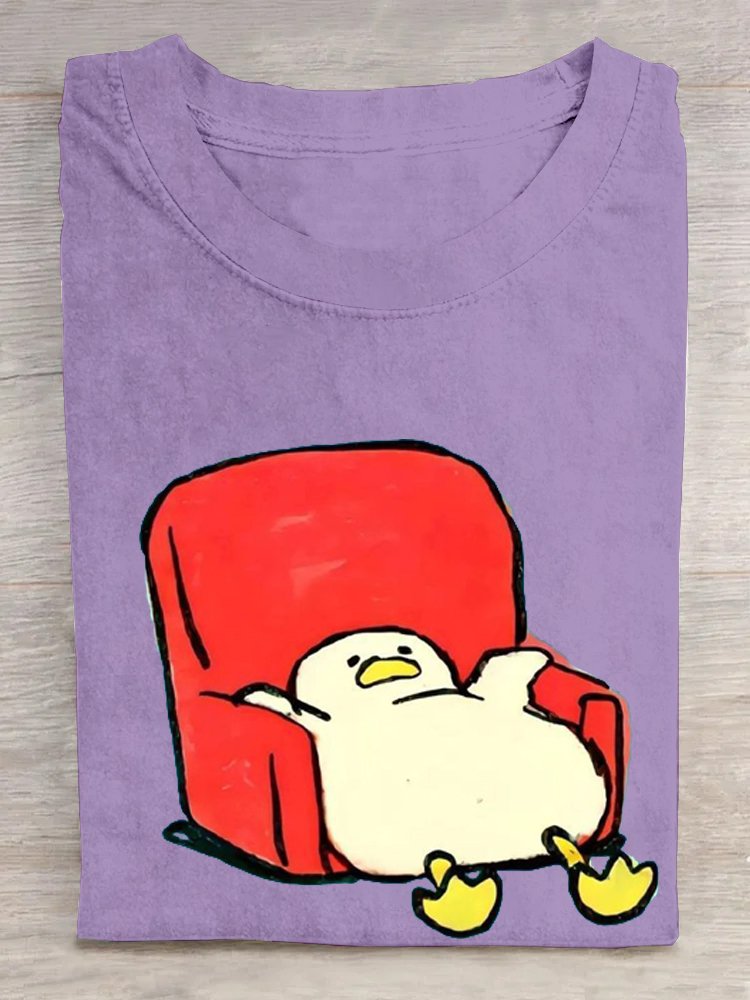 Crew Neck Duck Cotton Loose Casual T-Shirt