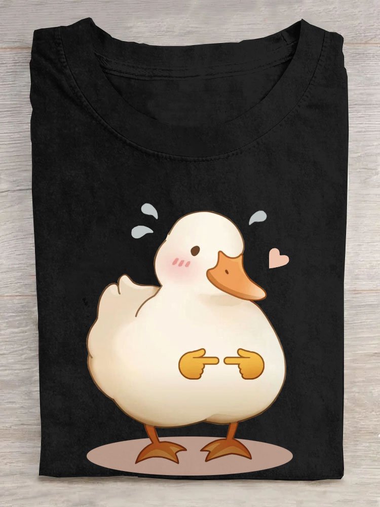 Fun duck print round neck casual short sleeved T-shirt