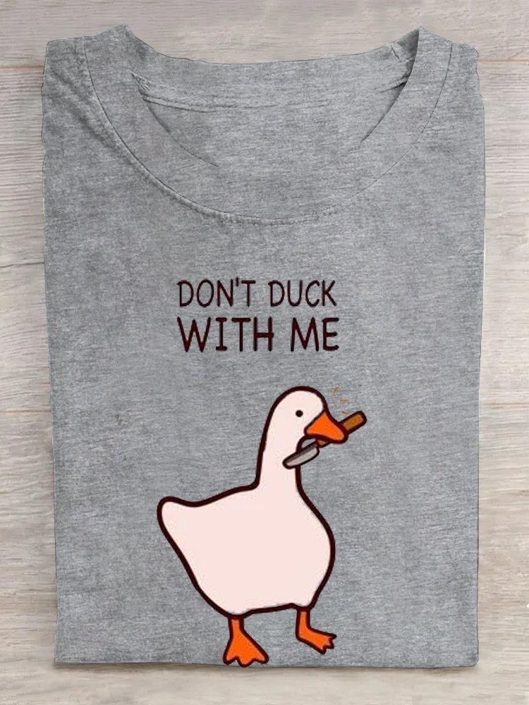 Casual Loose Duck Text Letters Crew Neck T-Shirt