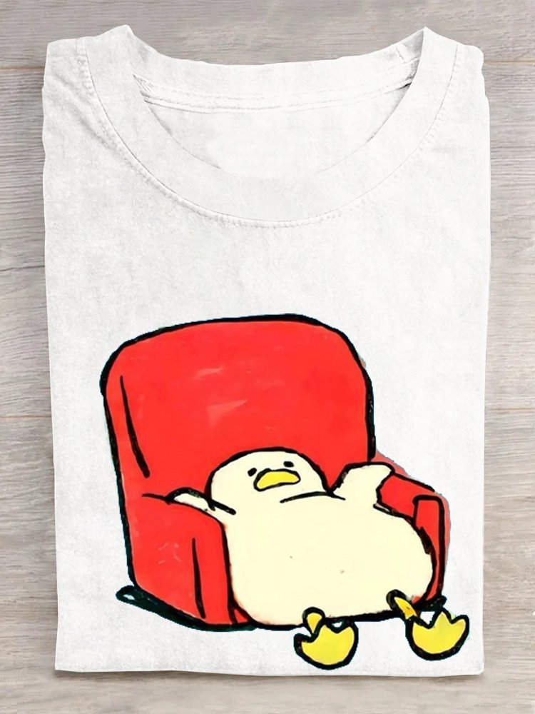 Crew Neck Duck Cotton Loose Casual T-Shirt