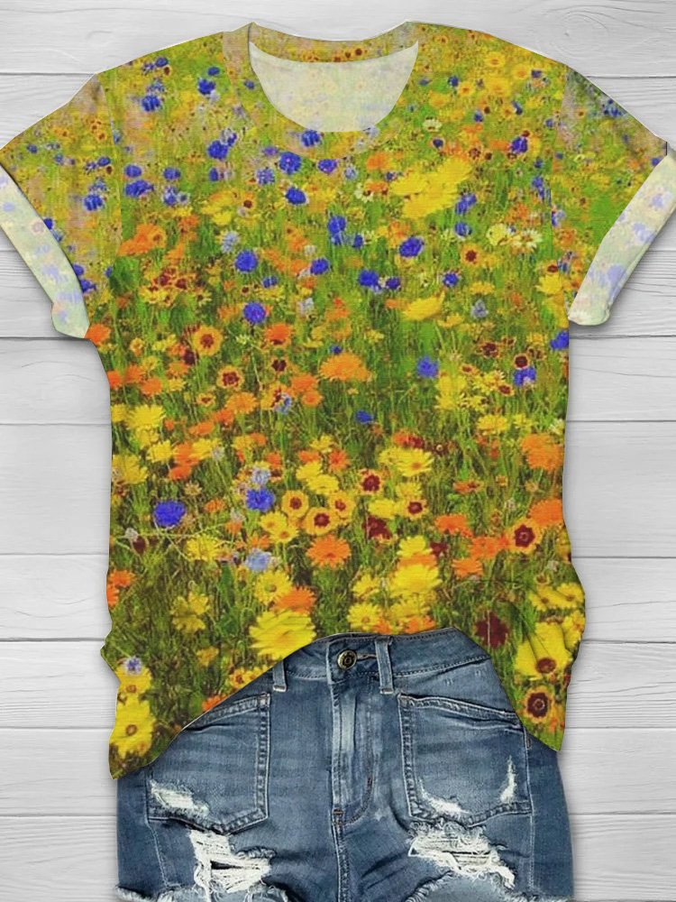 Crew Neck Casual Floral T-Shirt