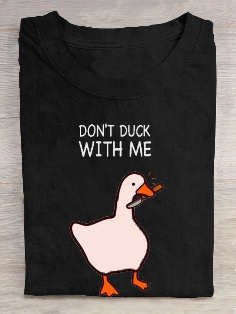 Casual Loose Duck Text Letters Crew Neck T-Shirt